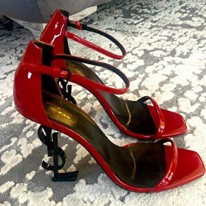 Preowned Authentic YSL OPYUM 110MM Patent Leather Heels in Lipstick Red